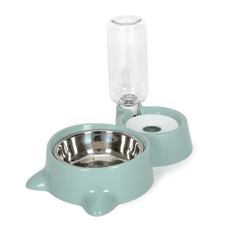 2-in-1 Cat Bowl Water Dispenser Automatic Water Storage Pet Dog Cat Food Bowl Food Container with Waterer Pet Waterer Feeder