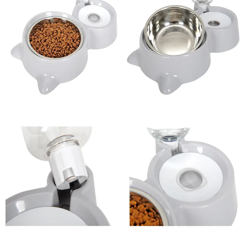 2-in-1 Cat Bowl Water Dispenser Automatic Water Storage Pet Dog Cat Food Bowl Food Container with Waterer Pet Waterer Feeder