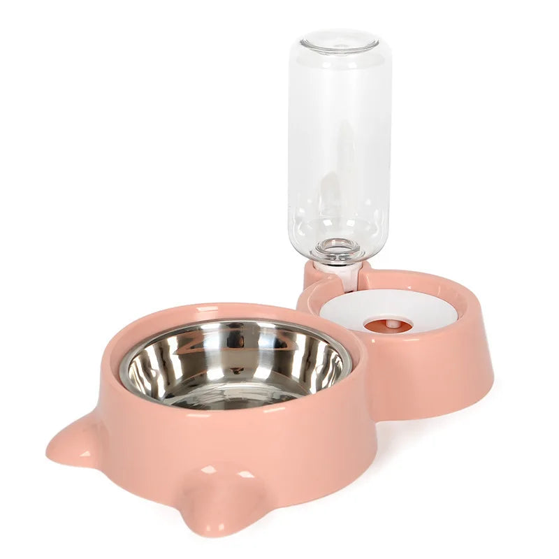 2-in-1 Cat Bowl Water Dispenser Automatic Water Storage Pet Dog Cat Food Bowl Food Container with Waterer Pet Waterer Feeder