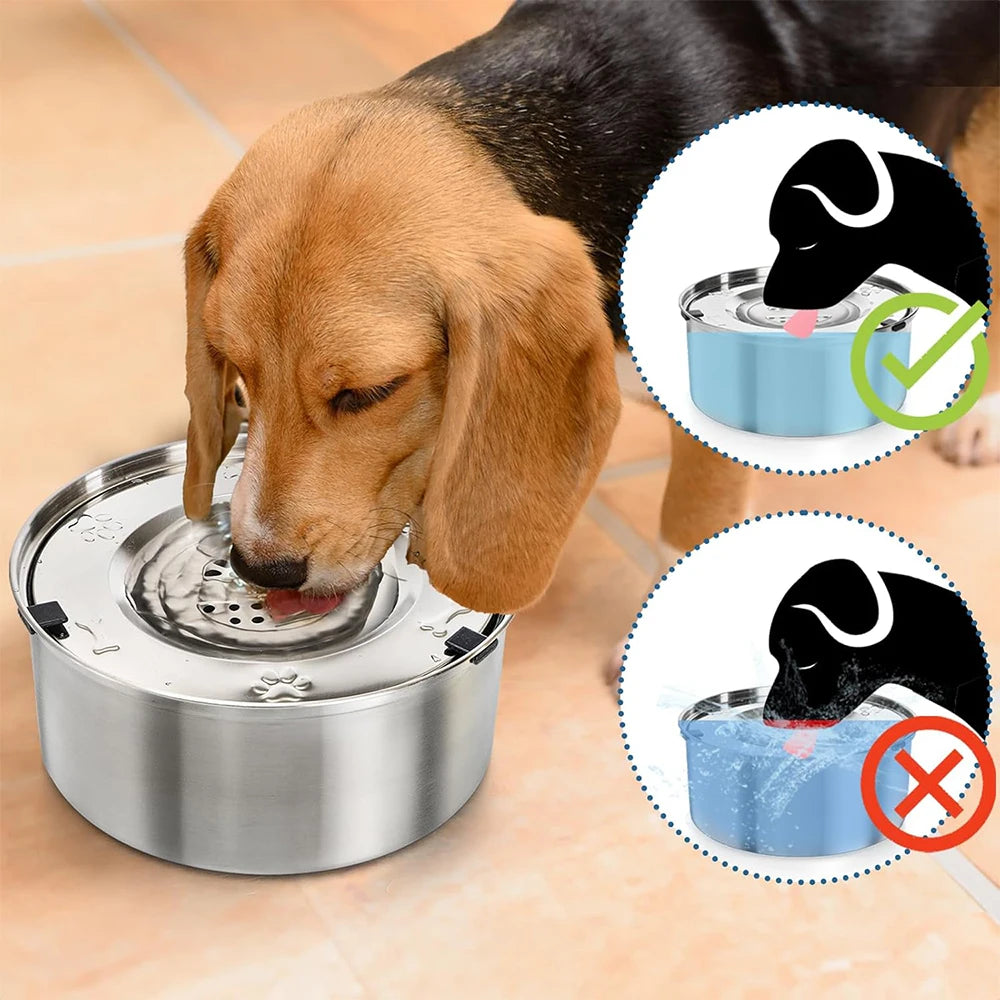 Dog Water Feeder Bowl,Big Capacity Stainless Steel Dog Cat Pet Floating Bowl,No Spill Anti-Splash Dog Water Dispenser Bowl