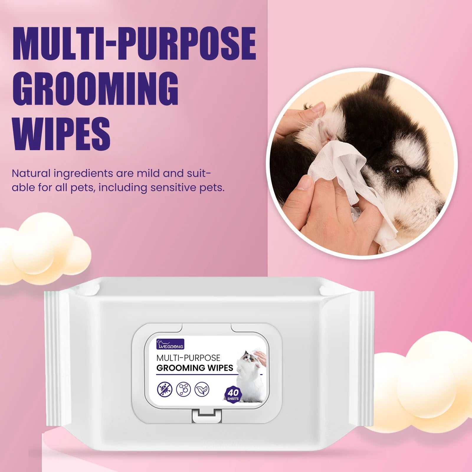 Pet Cleaning Wipes Multi Purpose Easy To Carry Natural Ingredients Gentle Non Irritating Dogs Cats Deodorizing Cleaning Eye Wipe