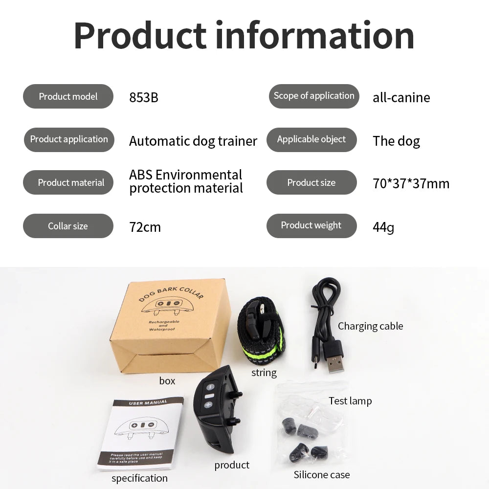 Dog Training Collar Anti-barking Collar Automatic Anti Bark Dog Collar USB.
