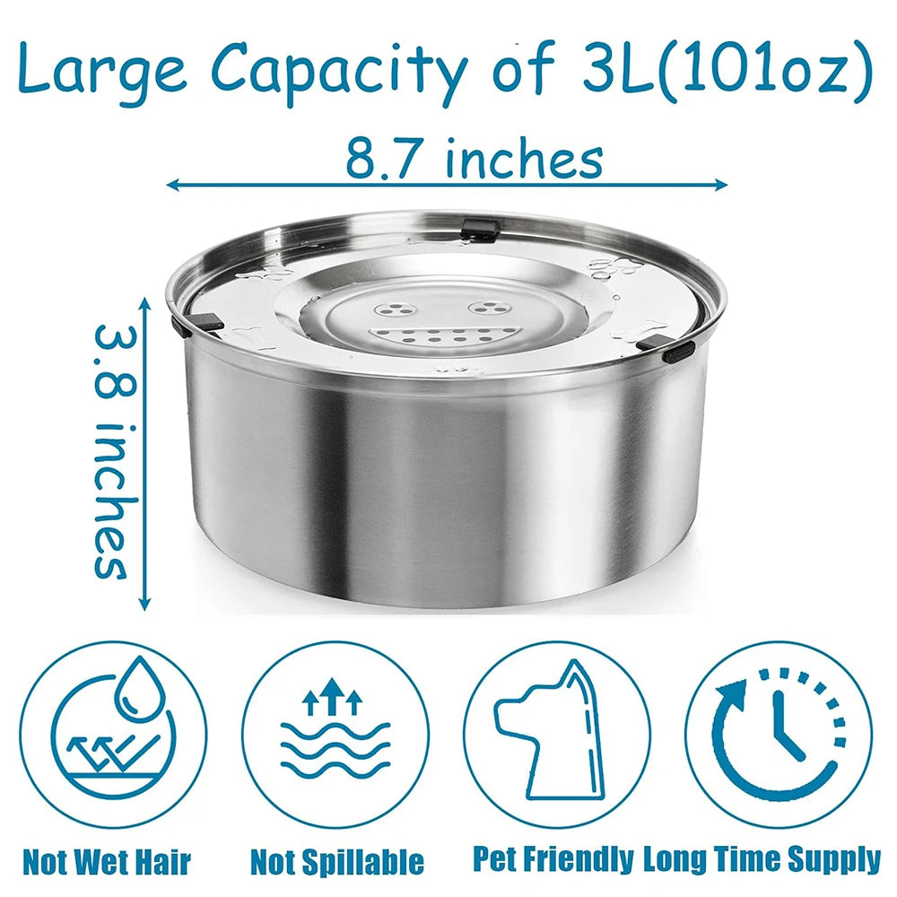 Dog Water Feeder Bowl,Big Capacity Stainless Steel Dog Cat Pet Floating Bowl,No Spill Anti-Splash Dog Water Dispenser Bowl