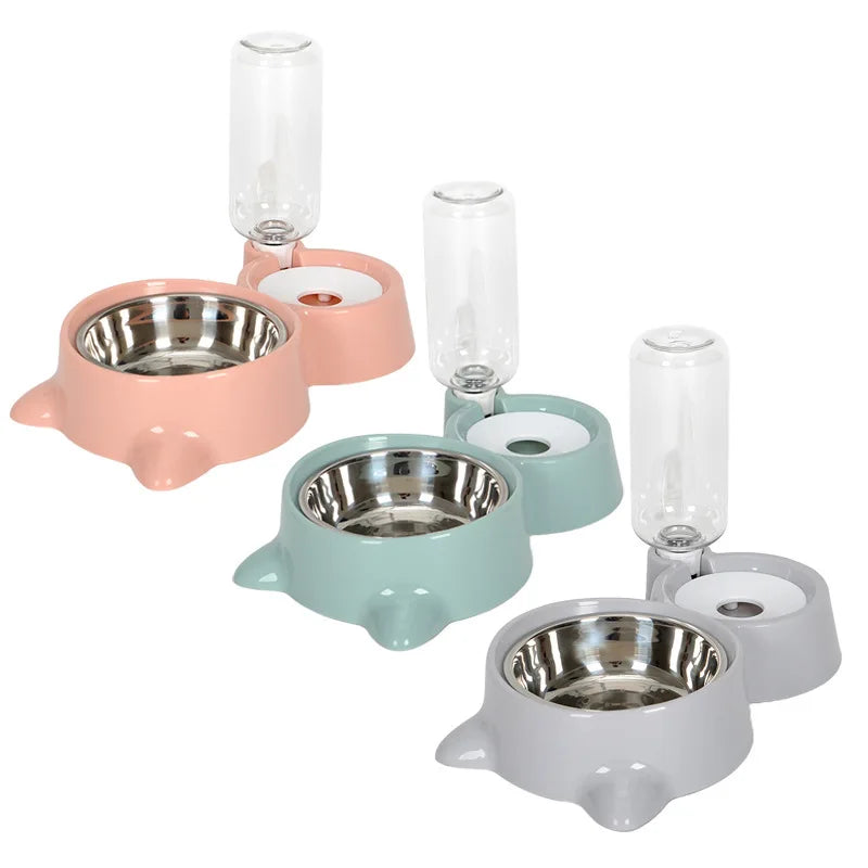 2-in-1 Cat Bowl Water Dispenser Automatic Water Storage Pet Dog Cat Food Bowl Food Container with Waterer Pet Waterer Feeder